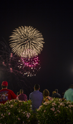 Fireworks, crowd, Kemah Boardwalk, Kemah, Texas.