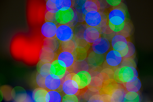 Bokeh, blurred shapes, multi-color, Christmas lights.