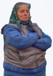 Lady, traditional dress, market day, scarf, Iued, Romania.
